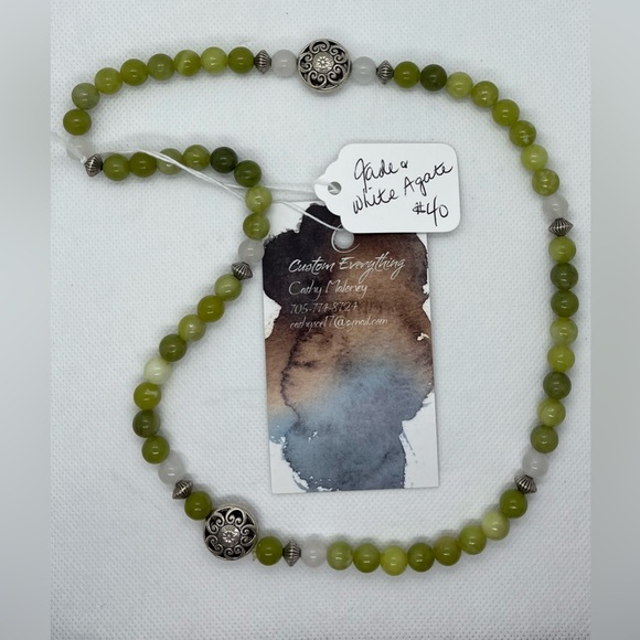 Green and white Jade Half Mala - Picture 2 of 3